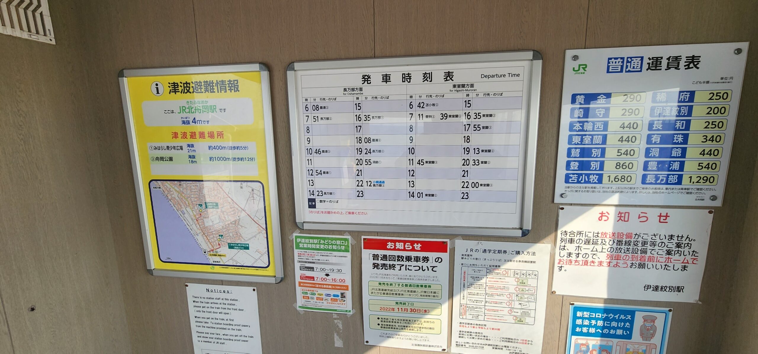 北舟岡駅の待合室の中